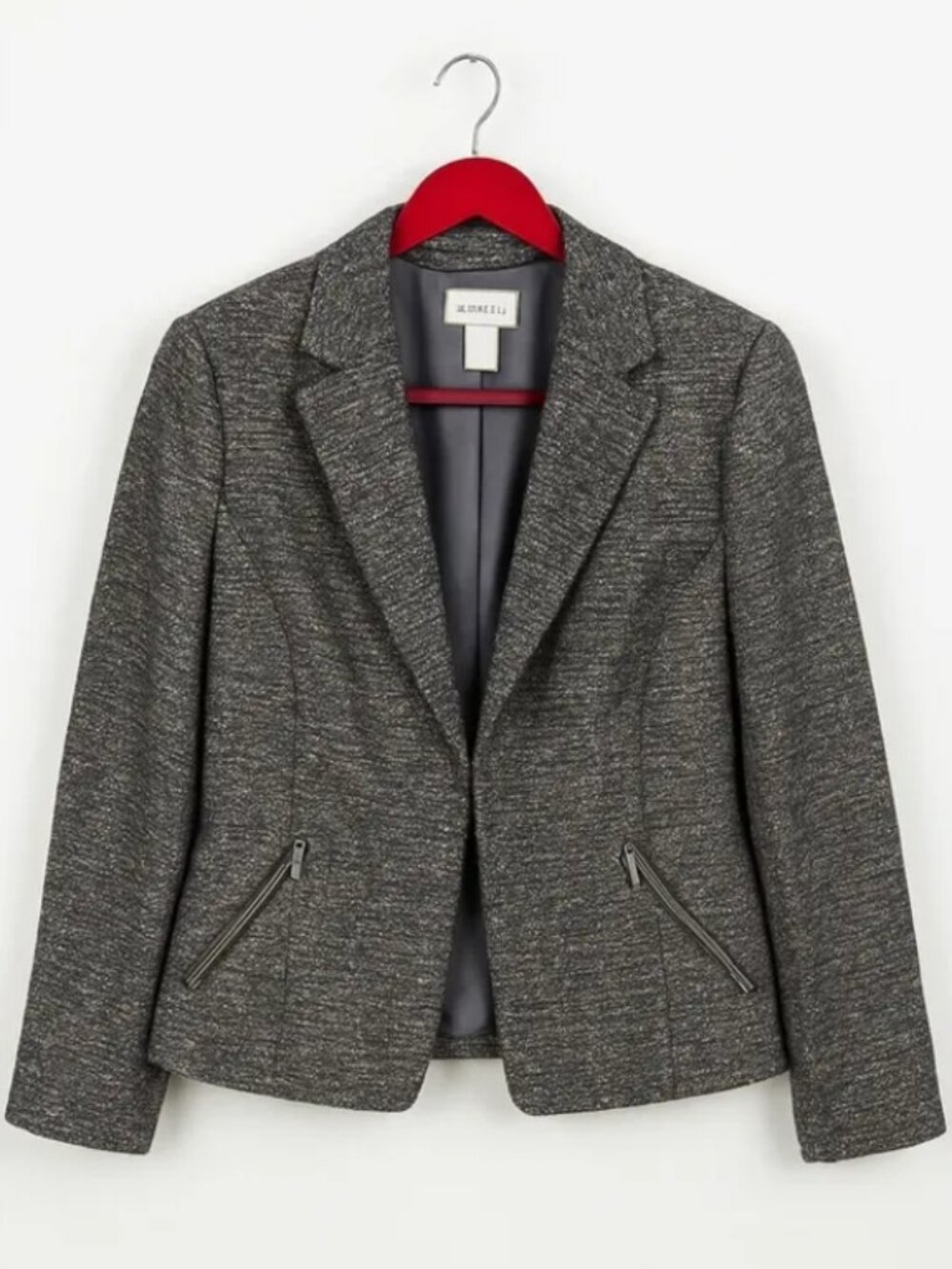Chico's Metallic Tweed Blazer Jacket in Gray/Grey/Blue Size 2
